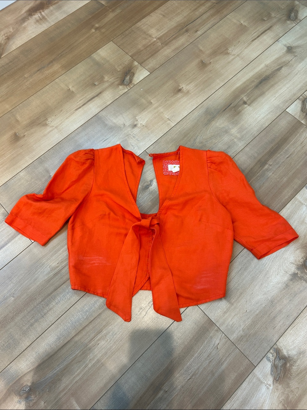 Maeve Bright Orange Tie-Front Cropped Blouse
